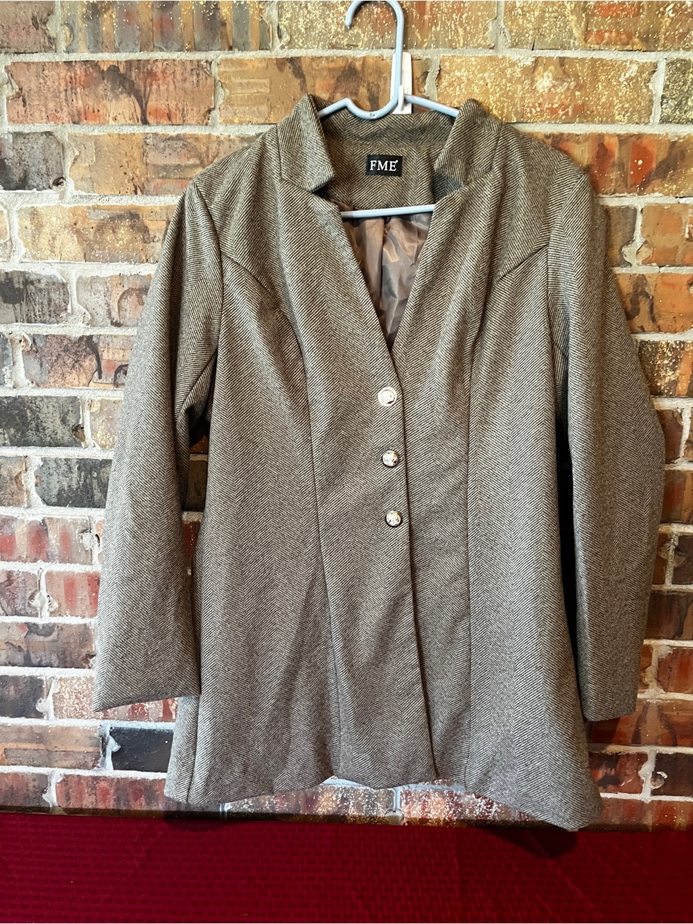 FME Women’s brown herringbone blazer coat jacket Size:Large